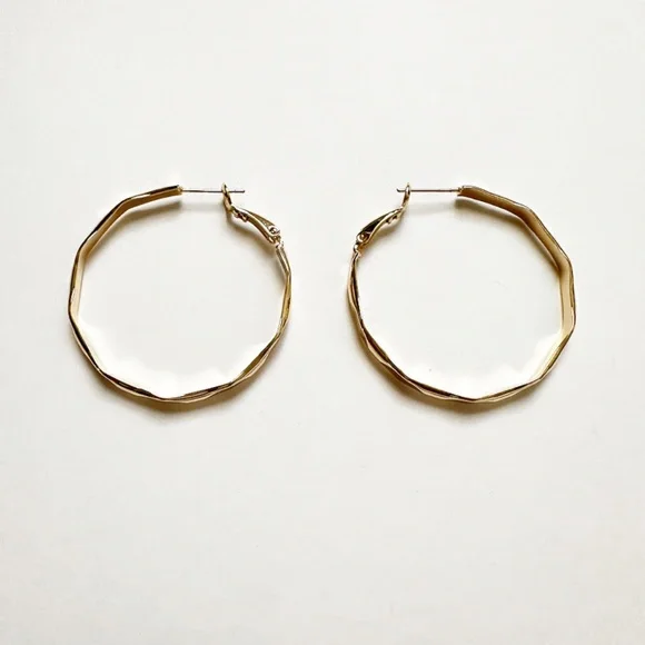 Vada Hoops - Elegant Gold Hammered Hoop Earrings - Picture 5 of 8